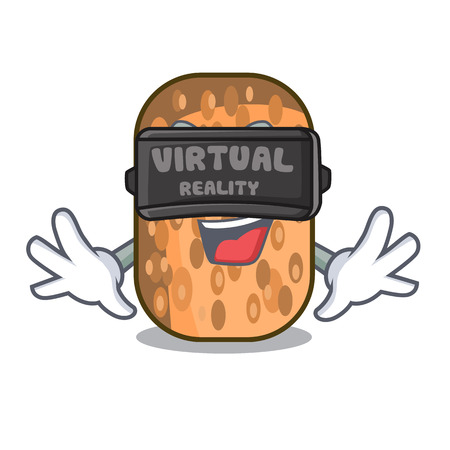 Virtual reality fried tempeh snack above cartoon leaf vector illustrationのイラスト素材