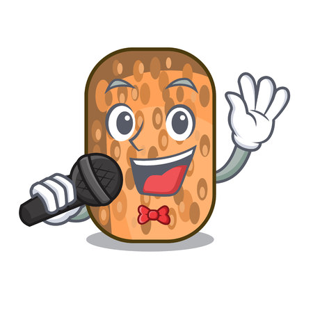 Singing fried tempeh snack above cartoon leaf vector illustrationのイラスト素材