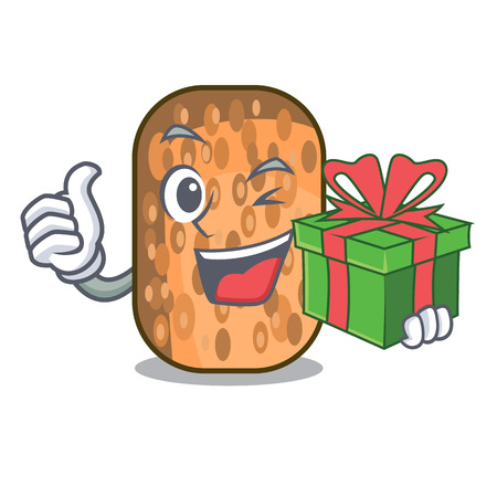 With gift fried tempeh snack above cartoon leaf vector illustrationのイラスト素材