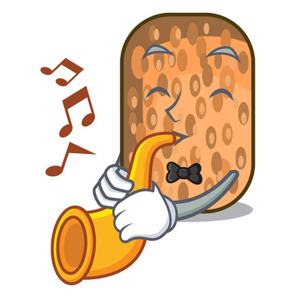 With trumpet fried tempeh snack above cartoon leaf vector illustrationのイラスト素材