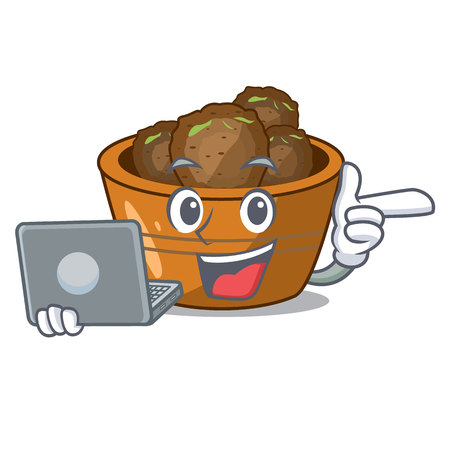 With laptop jamun gulab in a cartoon bowl vector illustrationのイラスト素材