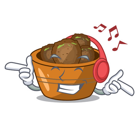 Listening music gulab jamun a very delicious cartoon vector illustartionのイラスト素材