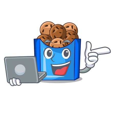 With laptop cartoon fried falafel is ready eat vector illustartionのイラスト素材