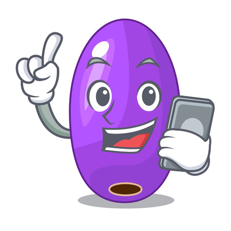 With phone fruit jambolan in the character bowl vector illustartionのイラスト素材