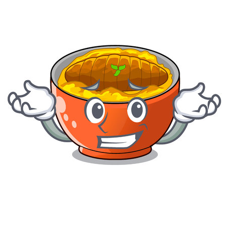Grinning katsudon sauce in the character bowl vector illustrationのイラスト素材