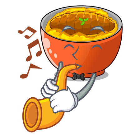 With trumpet hot katsudon on the cartoon table vector illustartionのイラスト素材