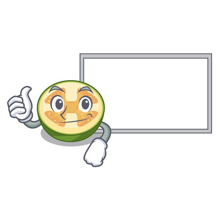 Thumbs up with board feijoa fruit in a cartoon basket vector illustartionのイラスト素材