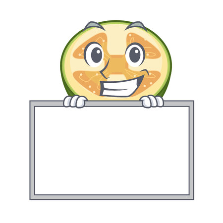 Grinning with board feijoa fruit in a cartoon basket vector illustartionのイラスト素材