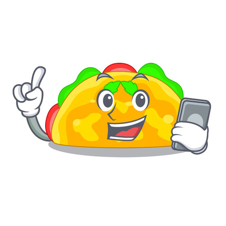 With phone omelatte served on wooden cartoon plate vector ilustrationのイラスト素材