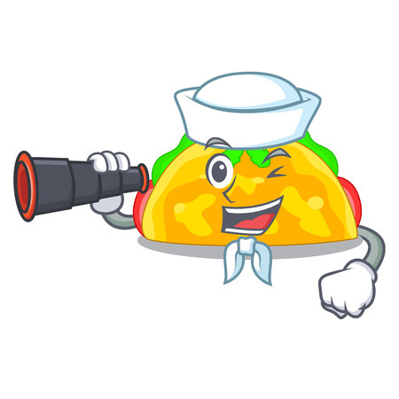 Sailor with binocular omelatte in a toasted cartoon pan vector illustrationのイラスト素材