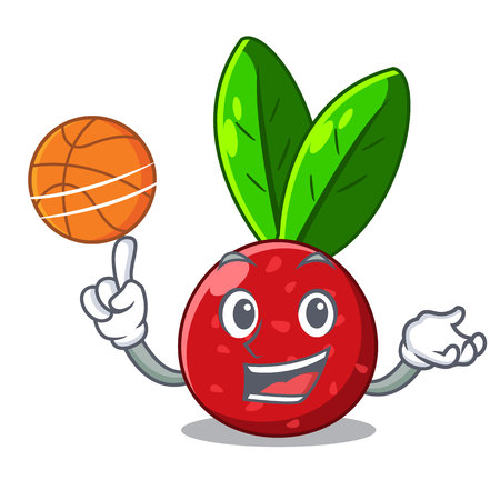 With basketball yangmei fruit in a cartoon basket vector illustartionのイラスト素材