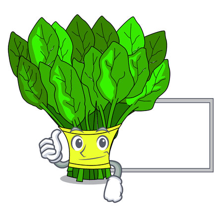 Thumbs up with board spinach in a the cartoon basket vector illustrationのイラスト素材