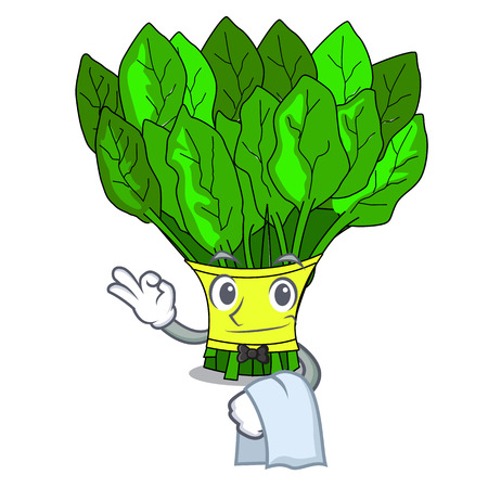 Waiter fresh spinach vegetables in character fridge vector illustrationのイラスト素材