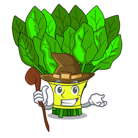 Witch fresh spinach vegetables in character fridge vector illustrationのイラスト素材