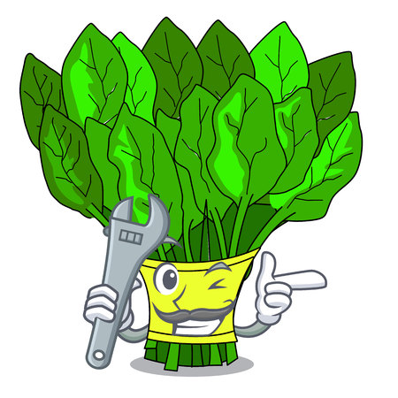 Mechanic vegetables spinach isolated on the mascot vector illustrationのイラスト素材