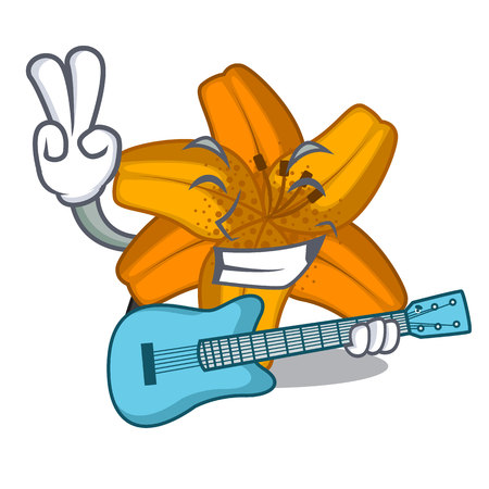 With guitar lily tiger flower in cartoon tree vector illustartionのイラスト素材