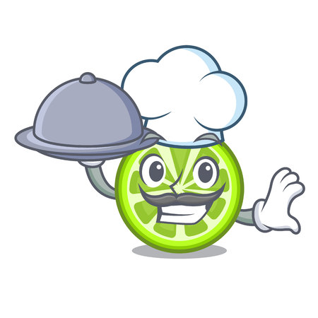 Chef with food green lemon slices in character fridge vector illustrationのイラスト素材