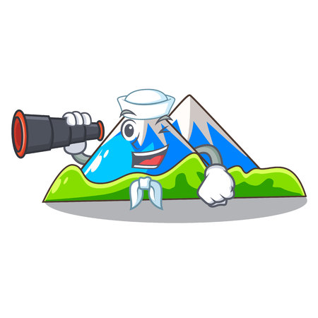 Sailor with binocular mountain scenery isolated from the mascot vector ilustrationのイラスト素材