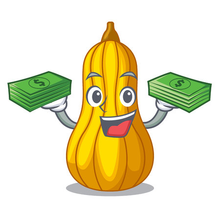 With money bag squash fruit in cartoon wooden box vector illustrationのイラスト素材