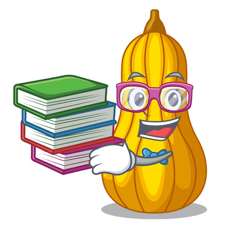 Student with book squash in a mascot fruit basket vector illustrationのイラスト素材