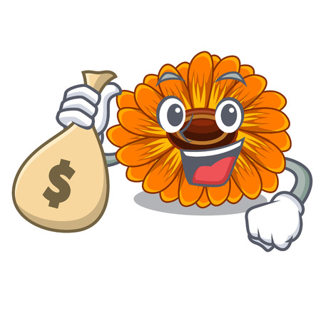 With money bag calendula flowers in the cartoon pots vector illustrationのイラスト素材