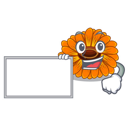 With board calendula flowers in the cartoon pots vector illustrationのイラスト素材