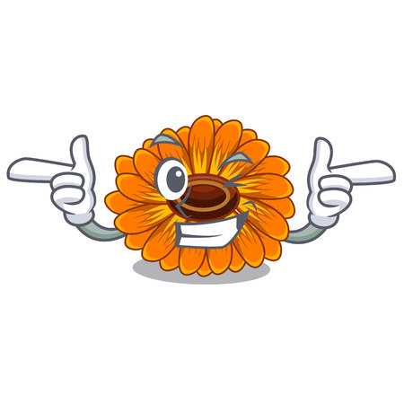 Wink calendula flowers in a cartoon basket vector illustrationのイラスト素材