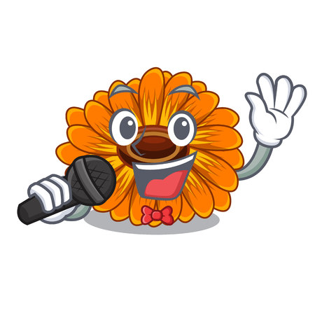 Singing calendula flower in the mascot stem vector illustratrionのイラスト素材