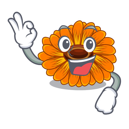 Okay calendula flowers in a cartoon basket vector illustrationのイラスト素材