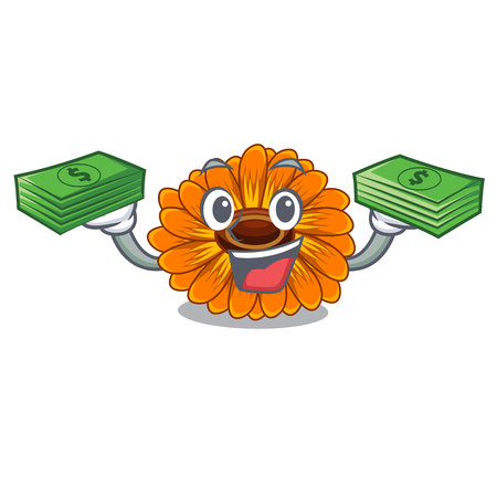 With money bag calendula flower in the mascot stem vector illustratrionのイラスト素材
