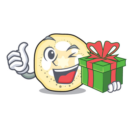 With gift eggplant slices in a cartoon skillet vector illustrationのイラスト素材