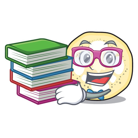 Student with book eggplant slices in a mascot bowl vector illustrationのイラスト素材