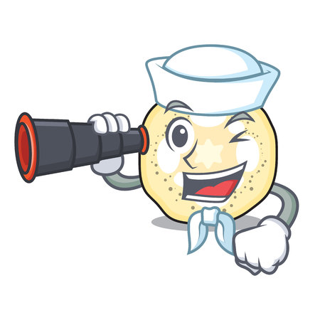 Sailor with binocular eggplant slices in a cartoon skillet vector illustrationのイラスト素材