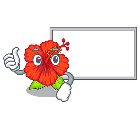 Thumbs up with board ambilcus flower in form cute cartoon vector illutrationのイラスト素材