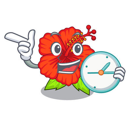 With clock flower hambiscus in a cartoon pot vector illustrationのイラスト素材