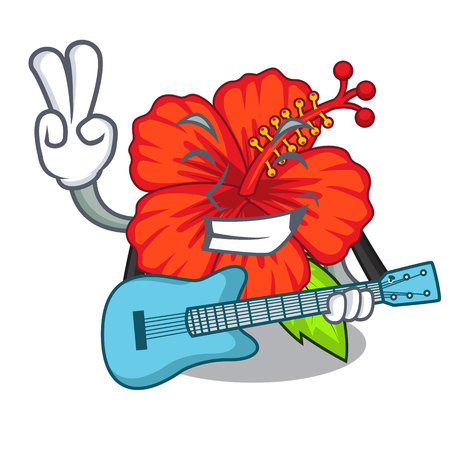 With guitar hambiscus flower in the character tree vector illustrationのイラスト素材