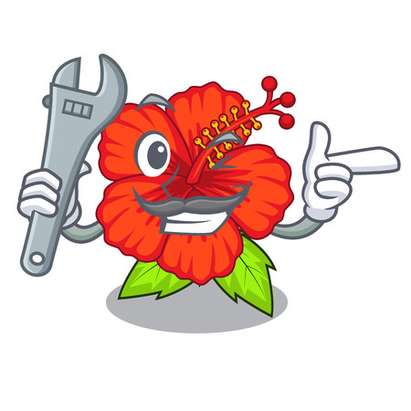 Mechanic hambiscus flower in the mascot stem vector illustrationのイラスト素材
