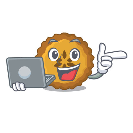 With laptop apple pie bread on cartoon Plate vector illustrationのイラスト素材