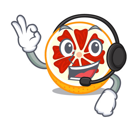 With headphone grapefruit in a mascot wooden bowl vector illustrationのイラスト素材