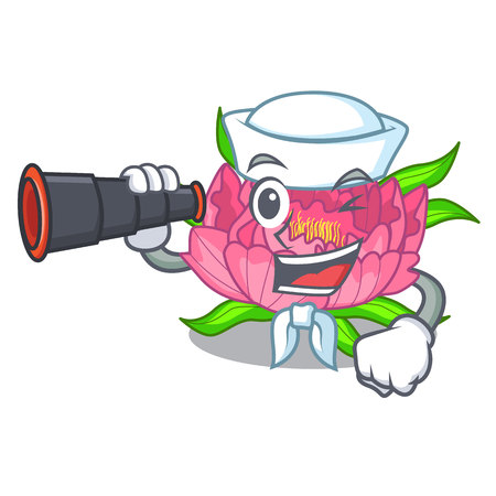 Sailor with binocular flower tree poeny in character form vector illustrationのイラスト素材