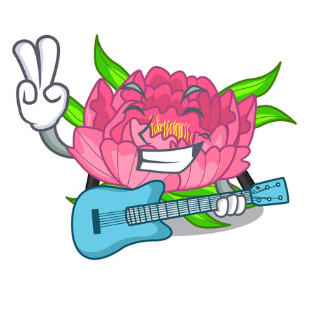 With guitar flower tree poeny in character form vector illustrationのイラスト素材