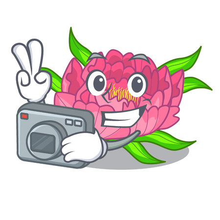 Photographer flower tree poeny in character form vector illustrationのイラスト素材