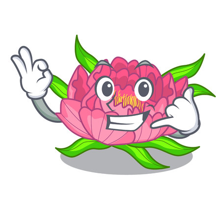 Call me peony flower grow in mascot stems vector illustrationのイラスト素材