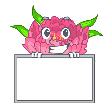 Grinning with board Peony flowers in a cartoon basket vector illustrationのイラスト素材