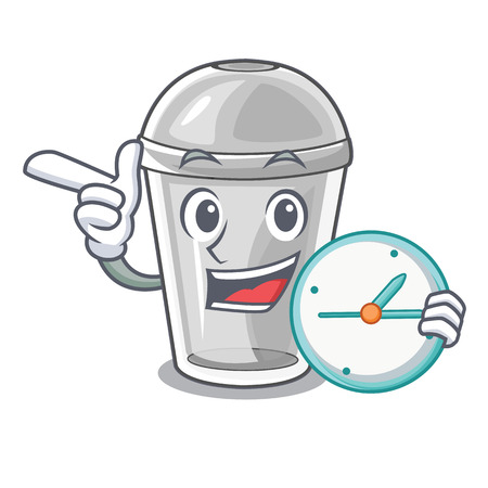 With clock plastic cup in the character image vector illustrationのイラスト素材