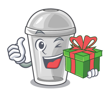 With gift plastic cup isolated on with mascot vector illustrationのイラスト素材