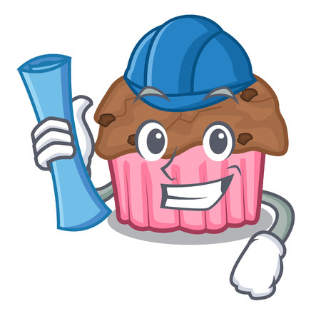 Architect cartoon chocolate muffins ready to eat vector illustrationのイラスト素材