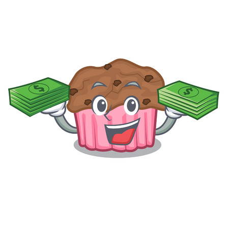With money bag choclate muffins on grilled board character vector illustrationのイラスト素材