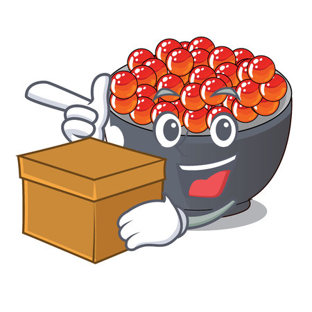 With box roe salmon on cartoon wooden plate vector illustrationのイラスト素材