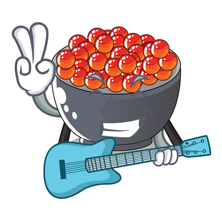 With guitar salmon roe character ready to eat vector illustrationのイラスト素材